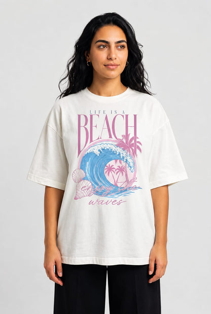 YEAH "Life is a Beach" Printed T-Shirt