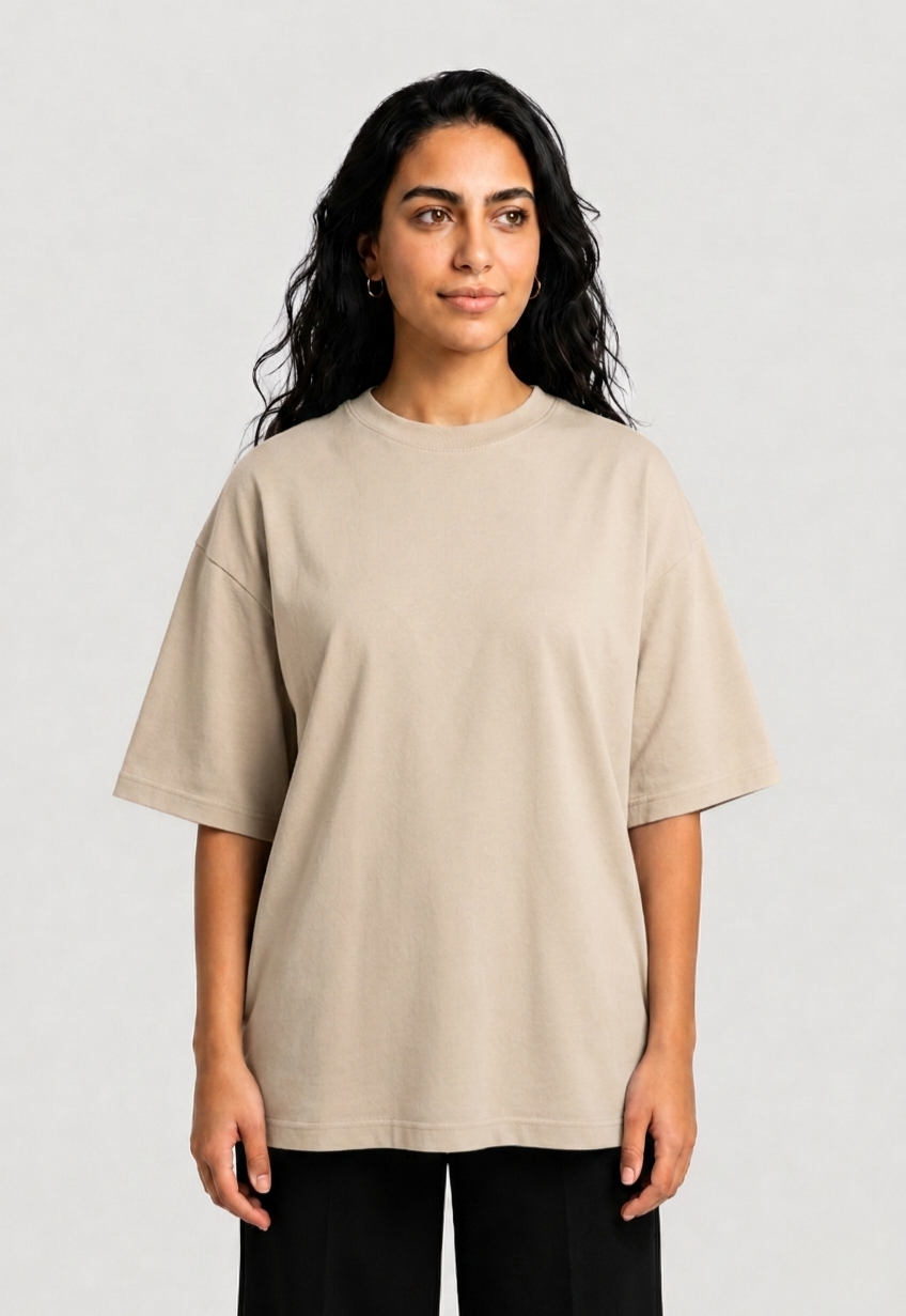 YEAH Oversized T-Shirt – Sandy Beige | Premium Polvair