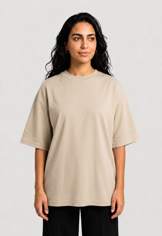 YEAH Oversized T-Shirt – Sandy Beige | Premium Polvair