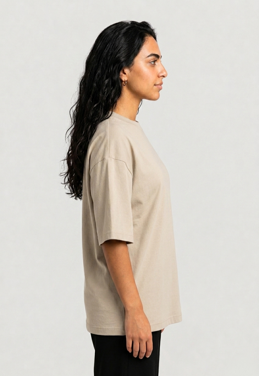 YEAH Oversized T-Shirt – Sandy Beige | Premium Polvair